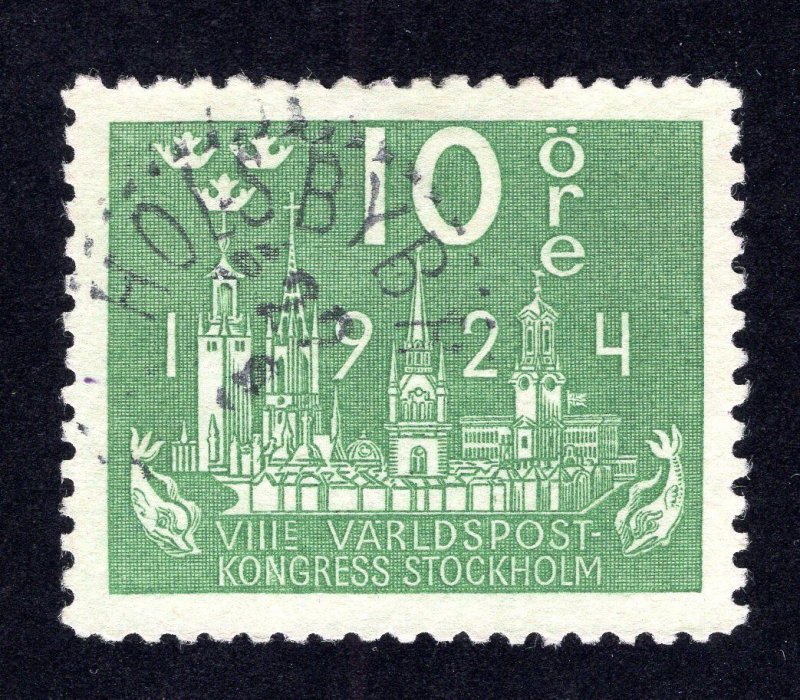Sweden 1924 10o green UPU Issue, Scott 198 used, value = $3.25