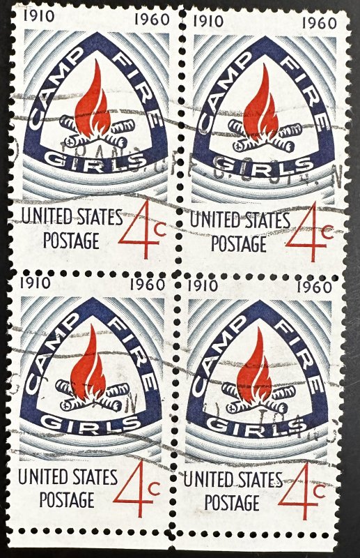 US #1167 Used F/VF Block of 4 - 4c Camp Fire Girls 1960 [BB265]