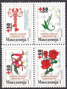 Macedonia Postal Tax Stamps 1995 Red Cross Week Fight Against Cancer Roses MNH