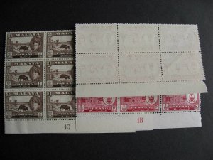 Malaya Pahang Sc 74, 75 MNH folded plate blocks of 30, 15 check them out!