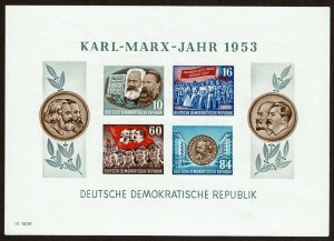 HuskyStamps ~ Germany DDR #146a, Imperforate Souvenir Sheet, MNH, Marx, 11pics