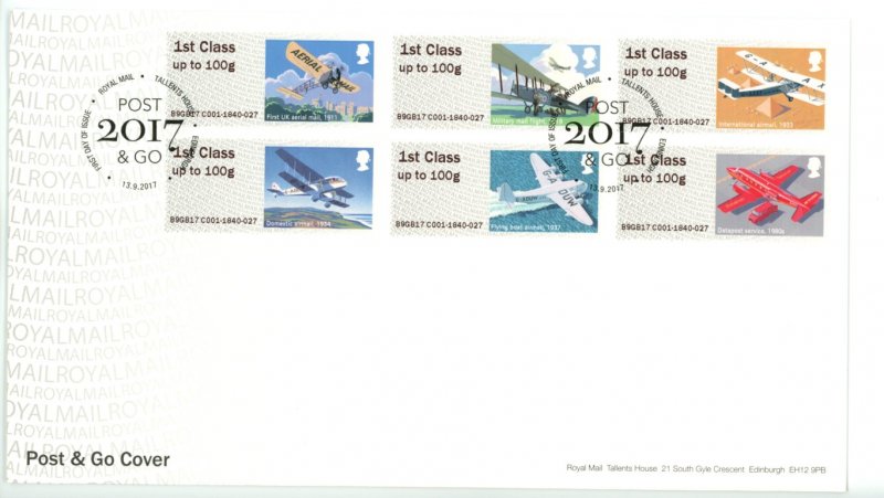 Great Britain 2017 FDC Post and Go Airplanes  