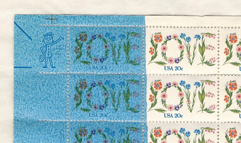 MAJOR ERROR: Dramatic Blue Ink Printing Flaw on 1982 LOVE Sheet.