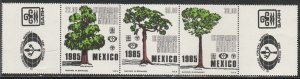 MEXICO 1392a, WORLD FORESTRY CONGRESS, STRIP OF 3+2 LABELS. MINT, NH. F-VF.