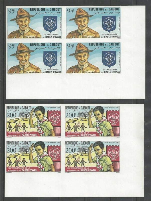 1982 Djibouti Boy Scouts 75th anniversary corner blocks IMPERF