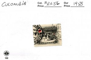 COLOMBIA #RA56, USED ON 102 CARD - 1958 - COLOMBIA125