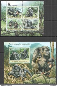 Ss1532 2012 Central Africa Wwf Monkeys Primates Animals #3682-3685 Kb+Bl952 Mnh
