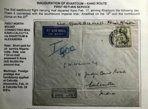 1936 Kano Nigeria First Return Flight Airmail Cover FFC To Calcutta India