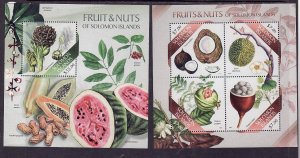 Solomon Is.-Sc#1375,1393-two unused NH sheets-Fruit & Nuts-2013-