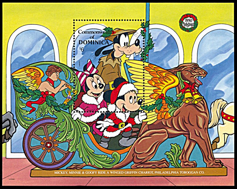 Dominica 1280, MNH, Disney Christmas 1990 Carousel Griffin souvenir sheet