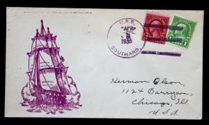 US Naval Cover USS SOUTHARD US #632,634 Error Over Inked 634