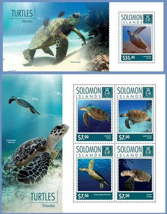 SOLOMON IS. 2014 2 SHEETS slm14610ab TURTLES TORTUES REPTILE