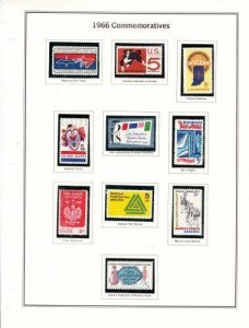 U S 1966 Commemorative Mint NH Year Set -16 Stamps 1 SS on Album Pages - 3 Scans