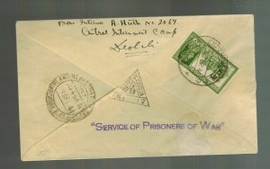 1941 India POW Central Internment Camp Cover to Jewish  Relief Associat Bombay