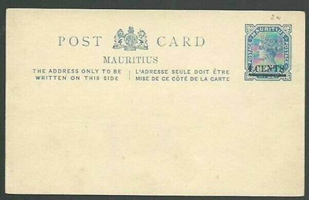 MAURITIUS QV 4c on 8c postcard fine unused.................................56514