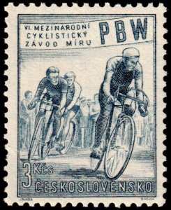 ✔️ CZECHOSLOVAKIA 1953 - CYCLISTS BICYCLES - SC. 588 Mi.797  MNH [11]