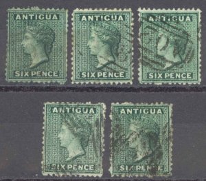 Antigua Sc# 7 Used Lot/5 1872 6p blue green Queen Victoria