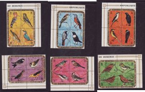 Burundi-Sc#C132-7-unused NH,og,blocks of 4 Airmails-Birds-1970-