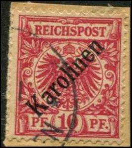 Germany Caroline Island SC# 3a Germany o/p 10pf Used on piece o/p at 48 degrees
