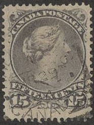 CAN SC #29 U 1868 15c Q Victoria w/nibbed perf @ TC CV $60.00