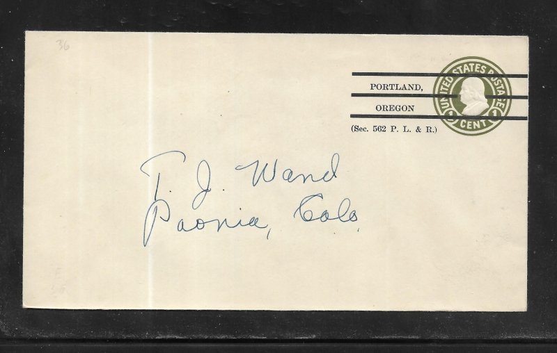 US Postal Stationery: OR Precancel, Portland 1b2 E 50 36 Used Entire #U420d