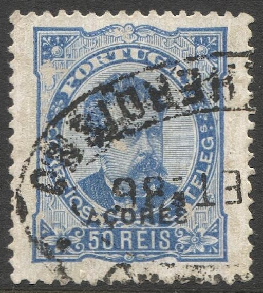 AZORES Porgugese Colonies 1882 Sc 52d  F-VF 50r Used, Perf 13 1/2