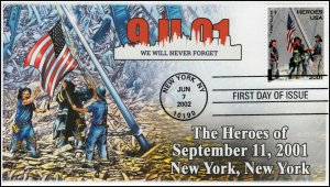 AO-B2-3, 2002, 9-11 Heroes, First Day Cover, Add-on Cachet, SC B2, New York,NY