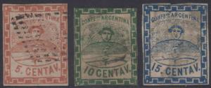 ARGENTINA 1858 CONFEDERATION Sc 1-3 FULL SET VERY CRUDE FORGERIES USED (CV$380) 