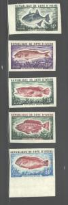 IVORY COAST 1973  FISH  #344 - 348  IMPERF.   MNH