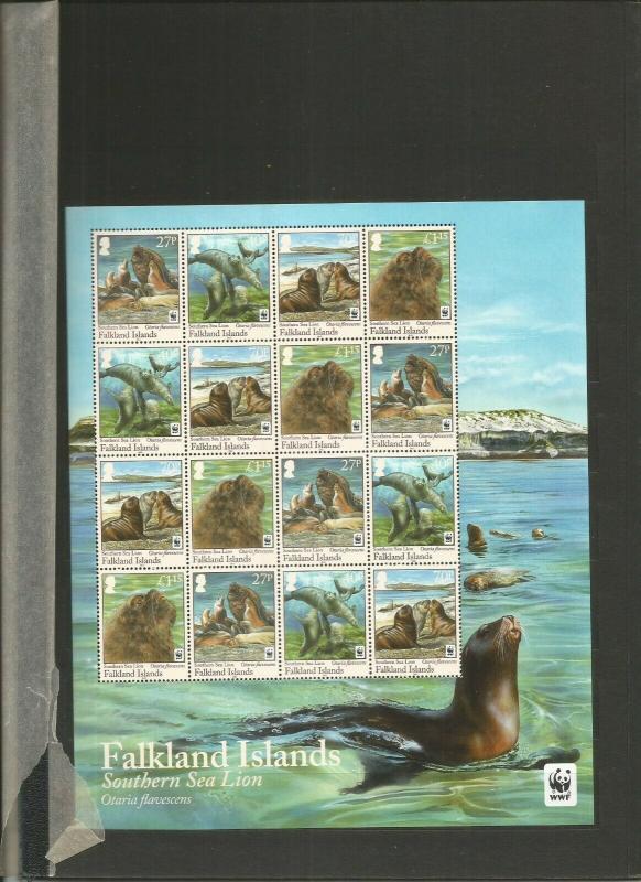 FALKLAND ISLANDS 2011 SEA LIONS WWF SCOTT 1033A  MNH FULL SHEET SCV $40