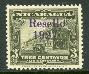 Nicaragua 1927 Cathedral Provisional 3¢ Olive w/Ditto Ink MNH V216 ⭐