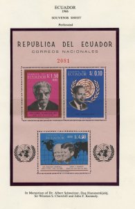 ECUADOR 1966 JOHN F. KENNEDY, WINSTON CHURCHILL & SCHWITZER MEMORIAL S/S MINT NH