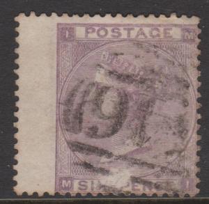 Great Britain 1862 QV 6d Lilac Sideface Sc#39 Used Huge Wing Margin