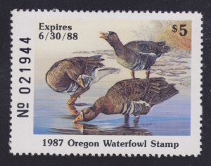 State Hunting/Fishing Revenues - OR - 1987 Duck Stamp - OR-4 - MNH