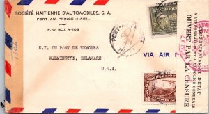 SCHALLSTAMPS HAITI 1945 POSTAL HISTORY WWII AIRMAIL DUAL CENSORED COVER ADDR USA