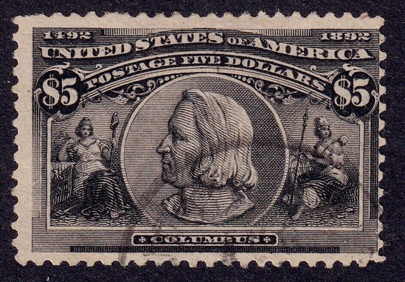 US Scott 245, 1893 Columbus, $5 black, FINE USED