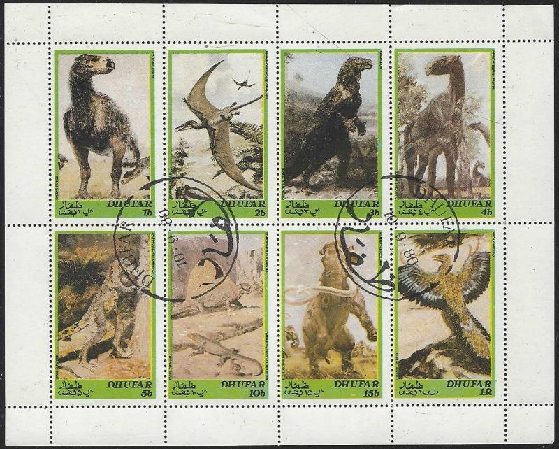 Dhufar: CTO (Used) Miniature Sheet of 8 Prehistorics