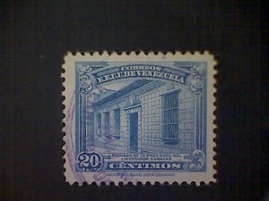 Venezuela, Scott #370, used (o), 1941, Birth House of Bolivar, 20c, ultramarine