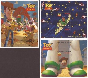 Uganda - 1997 Disney's Toy Story - Set of 3 Souvenir Sheets - Scott #1482-4