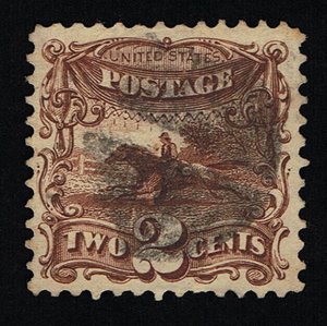 GENUINE SCOTT #113 F-VF POSTALLY USED 1869 BROWN 2¢ PICTORIAL CLEAR G-GRILL