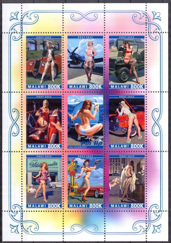 Malawi 2022 Erotic Art Nudes PIN - UP ( IX ) Sheet MNH