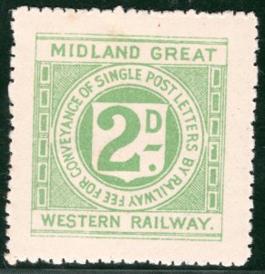 GB Ireland MGWR RAILWAY 2d Letter Stamp MIDLAND GREAT WESTERN Mint MM WHITE31