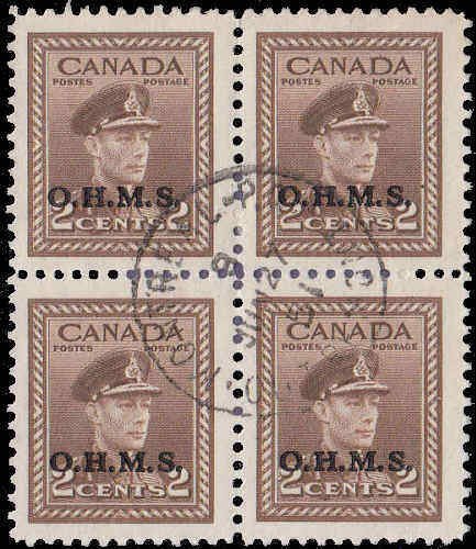 Canada #O2 Block of Four Used