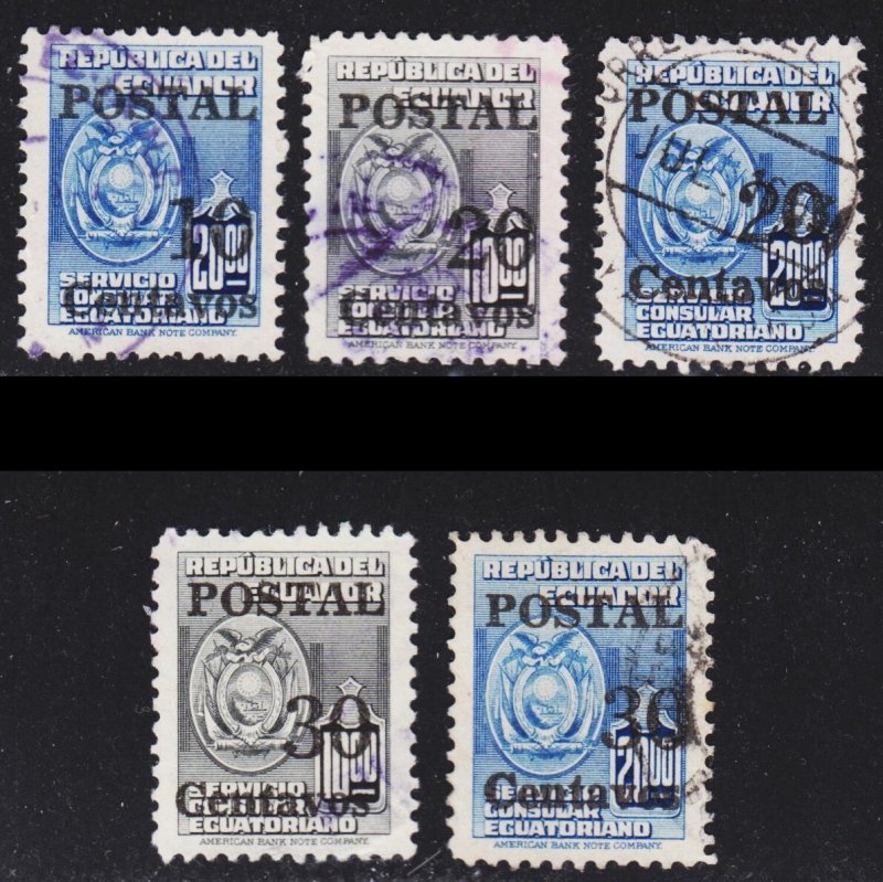 Ecuador Scott 566-70 complete set F to VF used.