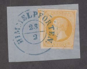 Hanover Mi 16, Sc 22 used on small piece, HIMMELPFORTEN cancel