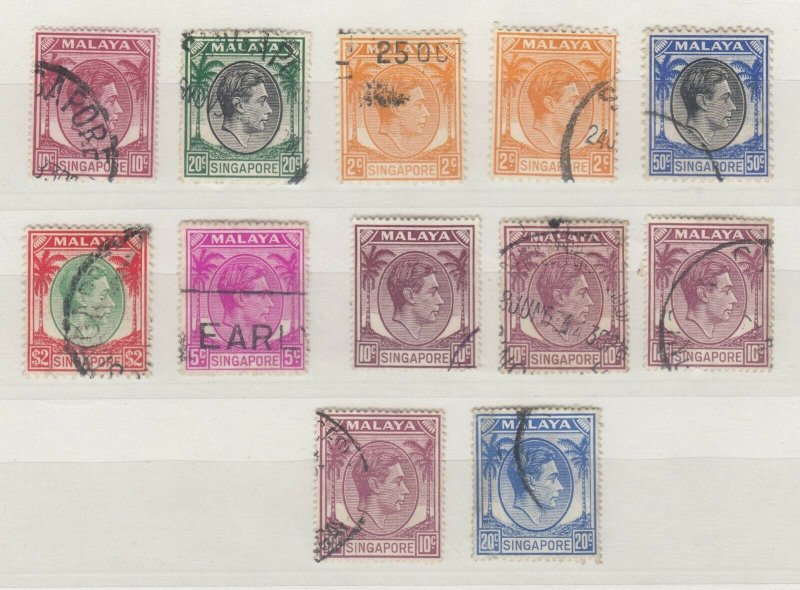 Malaya Singapore KGVI 1948 Collection Of 12 Values Shades SG2/24a FU J8087