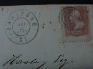 ​UNITED STATES-1861-SC#  64- WASHINGTON COVER-FANCY CANCEL-VF 163-YEARS OLD-