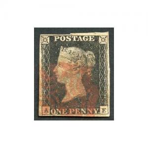 Penny Black (AE) Plate TEN Red Cross (light thin) Four Margins