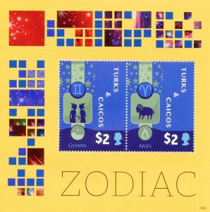 Turks & Caicos 2014 MNH Zodiac 2v S/S I Star Signs Gemini Aries Stamps