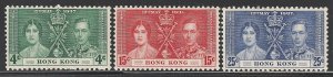 EDSROOM-13585 Hong Kong 151-3 H 1937 Complete Coronation Issue CV$23